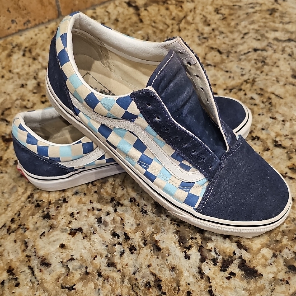Vans Blue and White Checkered Slip-On Shoes